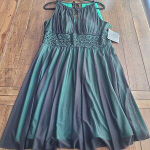 La Nouvelle Renaissance Black & Green Beaded Belt Sleeveless Dress Size 14